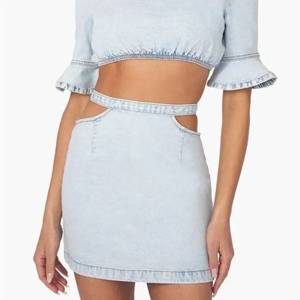 WeWoreWhat Indigo Comfort Cut Out Mini Denim‎ Skirt XL NWT
